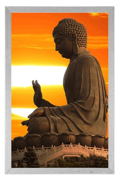 Poszter pazsportuval Buddha szobor naplementénél