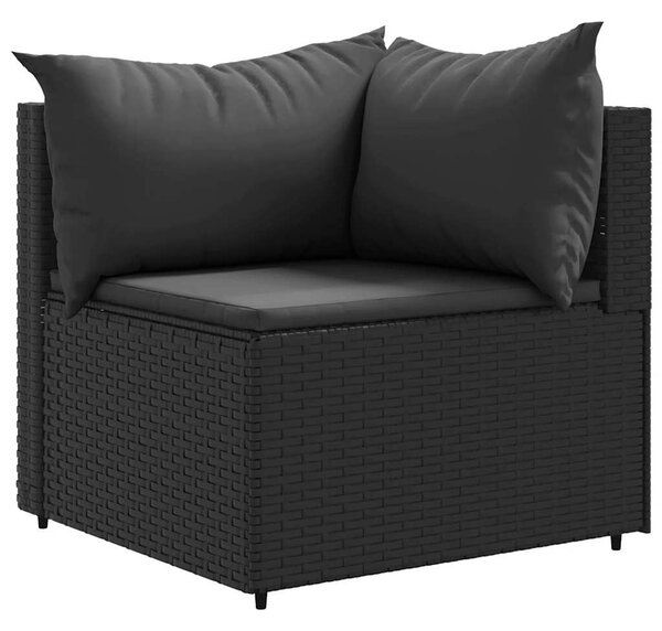 8 részes fekete polyrattan kerti ülőgarnitúra párnákkal