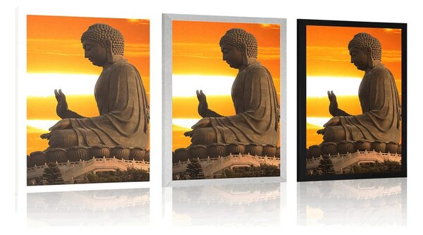 Poszter pazsportuval Buddha szobor naplementénél