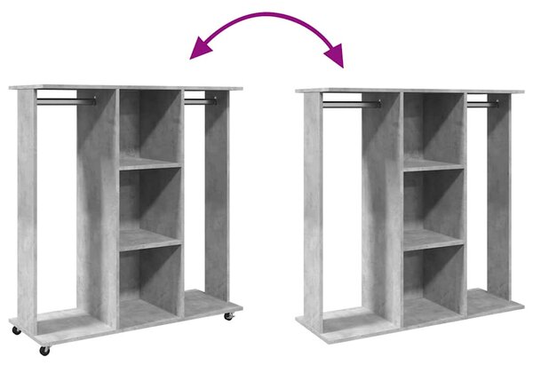 Betonszürke szerelt fa ruhásszekrény kerékkel 102 x 38 x 110 cm