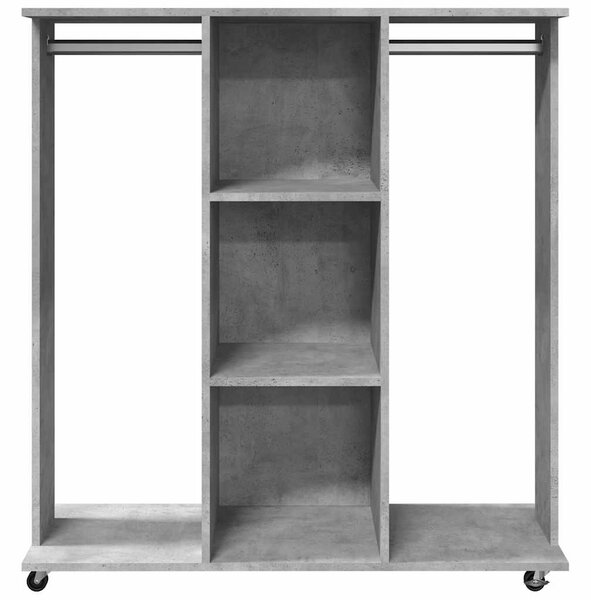 Betonszürke szerelt fa ruhásszekrény kerékkel 102 x 38 x 110 cm