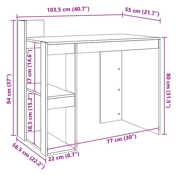 Barna tölgy színű szerelt fa irodai asztal 103,5 x 56,5 x 94 cm