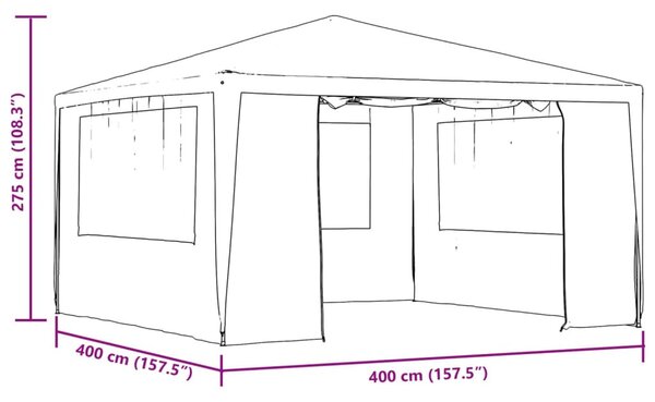 Fehér rendezvénysátor oldalfalakkal 4 x 4 m 90 g/m²