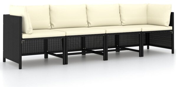 VidaXL 4 személyes fekete polyrattan kerti kanapé párnákkal