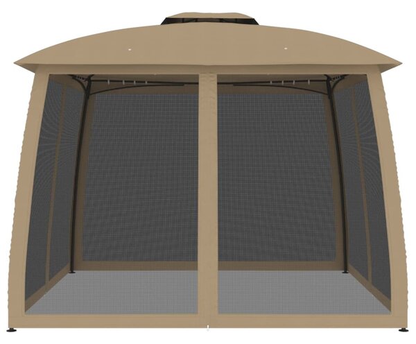 Tópszínű acél dupla tetős pavilon hálós falakkal 2,93 x 2,93 m