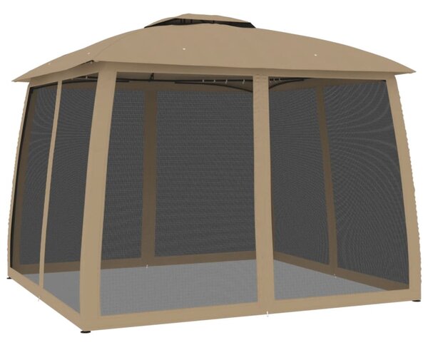 Tópszínű acél dupla tetős pavilon hálós falakkal 2,93 x 2,93 m