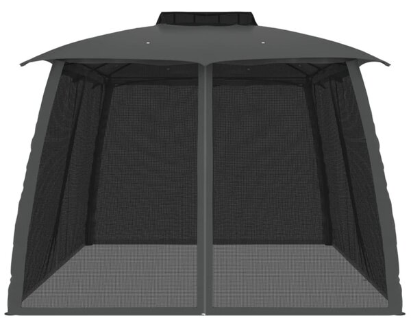 Antracit acél dupla tetős pavilon hálós falakkal 3,93 x 2,93 m