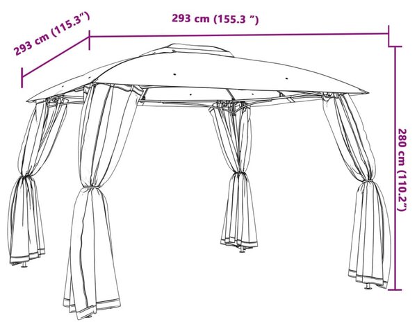 Krémszínű acél dupla tetős pavilon hálós falakkal 2,93 x 2,93 m