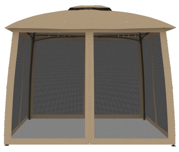 Tópszínű acél dupla tetős pavilon hálós falakkal 2,93 x 2,93 m