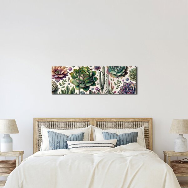 Kép - Pozsgás növények (órával) (90x30 cm)