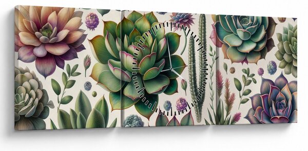 Kép - Pozsgás növények (órával) (90x30 cm)