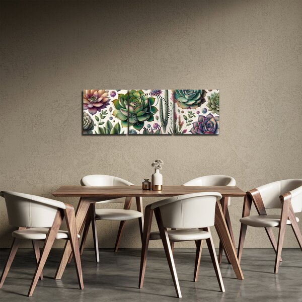 Kép - Pozsgás növények (órával) (90x30 cm)