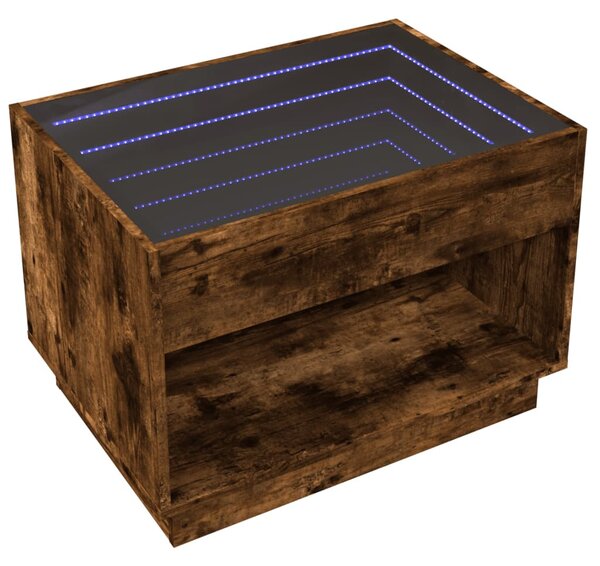 Füstös tölgy végtelen hatású LED-es dohányzóasztal 70x50x50 cm