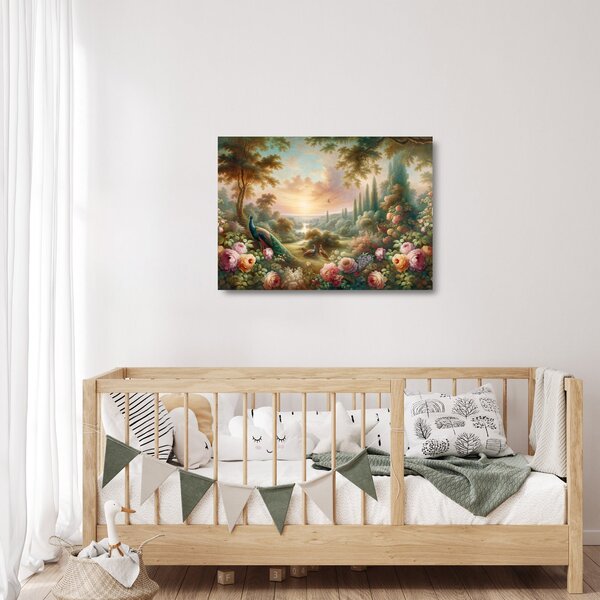 Üveg kép - Pávák a kertben (70x50 cm)