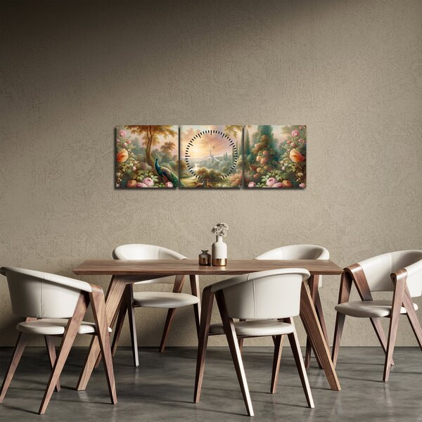 Kép - Pávák a kertben (órával) (90x30 cm)