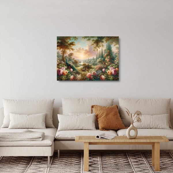 Üveg kép - Pávák a kertben (70x50 cm)