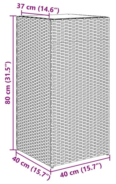 Szürke polyrattan kerti ültetőláda 40x40x80 cm