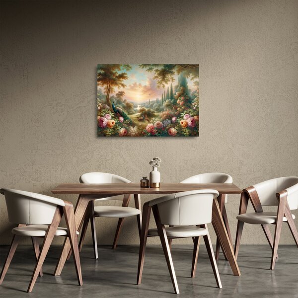 Üveg kép - Pávák a kertben (70x50 cm)