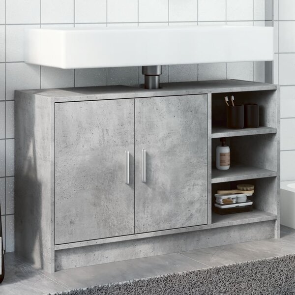 Betonszürke szerelt fa mosdószekrény 90 x 29 x 55 cm