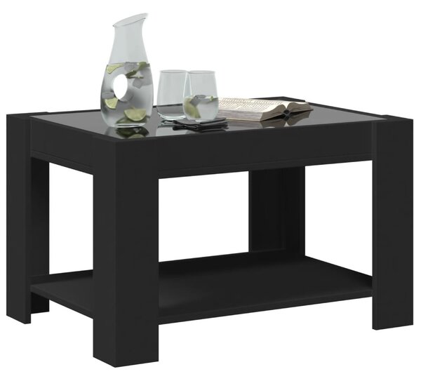 Fekete szerelt fa dohányzóasztal LED-del 73 x 53 x 45 cm