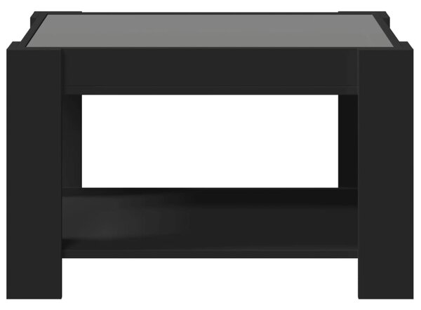 Fekete szerelt fa dohányzóasztal LED-del 73 x 53 x 45 cm