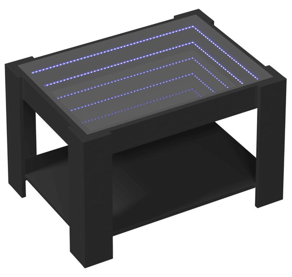 Fekete szerelt fa dohányzóasztal LED-del 73 x 53 x 45 cm