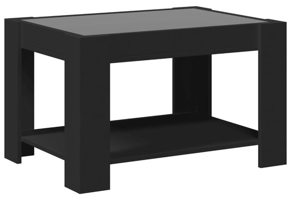 Fekete szerelt fa dohányzóasztal LED-del 73 x 53 x 45 cm