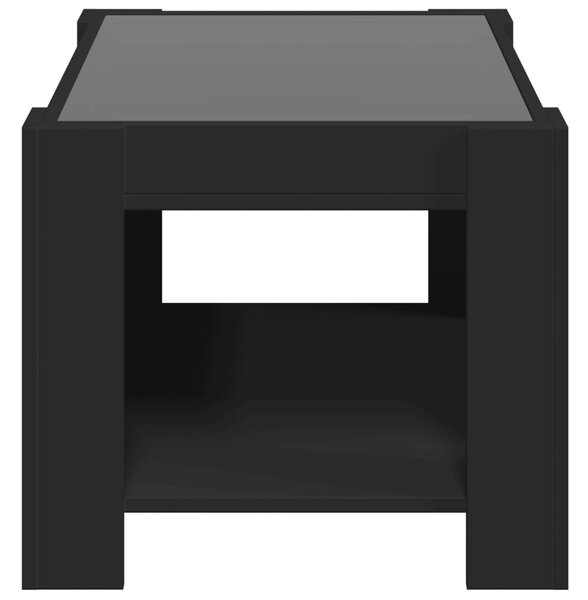 Fekete szerelt fa dohányzóasztal LED-del 73 x 53 x 45 cm