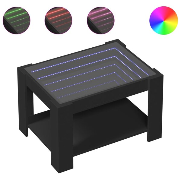 Fekete szerelt fa dohányzóasztal LED-del 73 x 53 x 45 cm