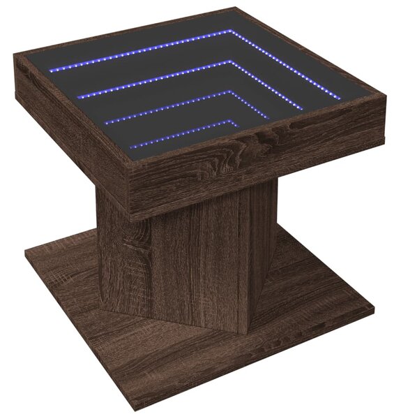 Barna tölgy szerelt fa dohányzóasztal LED-del 50 x 50 x 45 cm