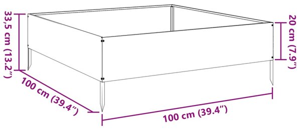Horganyzott acél kerti magaságyás 100 x 100 x 33,5 cm