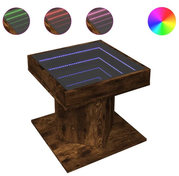 Füstös tölgy szerelt fa dohányzóasztal LED-del 50 x 50 x 45 cm