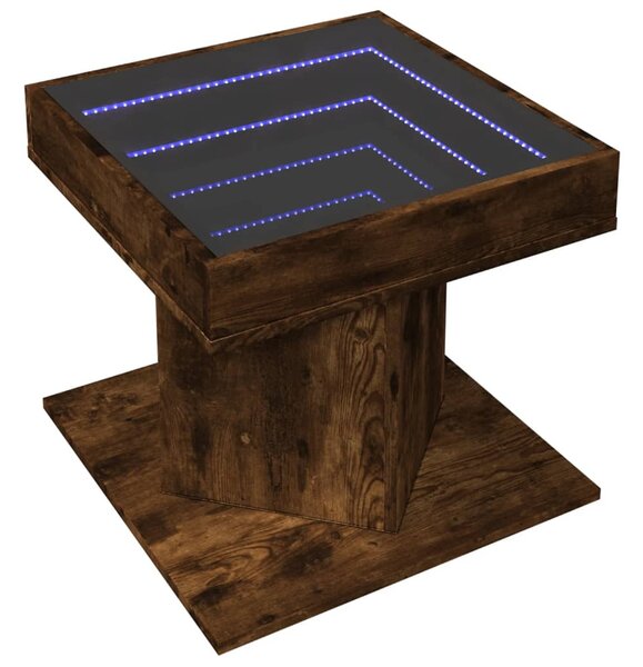 Füstös tölgy szerelt fa dohányzóasztal LED-del 50 x 50 x 45 cm