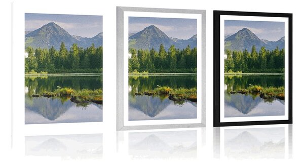 Poszter gyönyörű panoráma a hegyekre a tó mellett