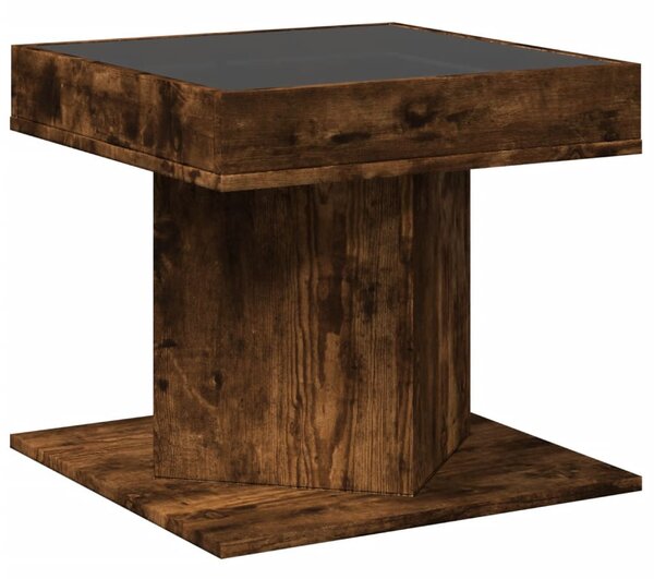 Füstös tölgy szerelt fa dohányzóasztal LED-del 50 x 50 x 45 cm