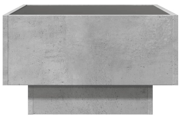 Betonszürke szerelt fa dohányzóasztal LED-del 50 x 50 x 30 cm