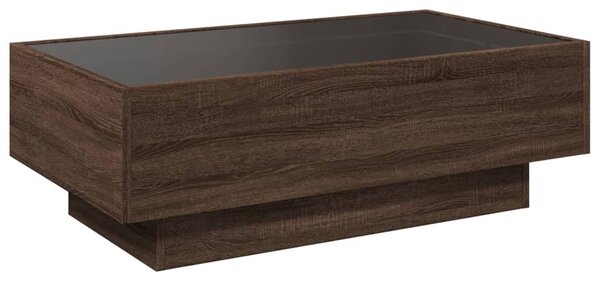 Barna tölgy szerelt fa dohányzóasztal LED-del 90 x 50 x 30 cm