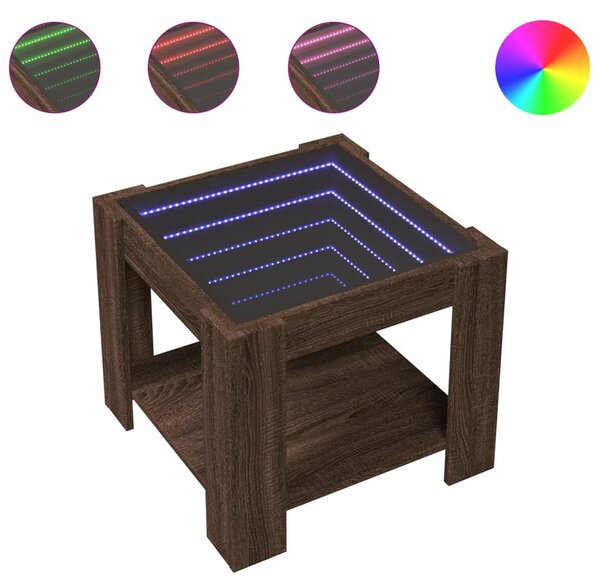 Barna tölgy szerelt fa dohányzóasztal LED-del 53 x 53 x 45 cm