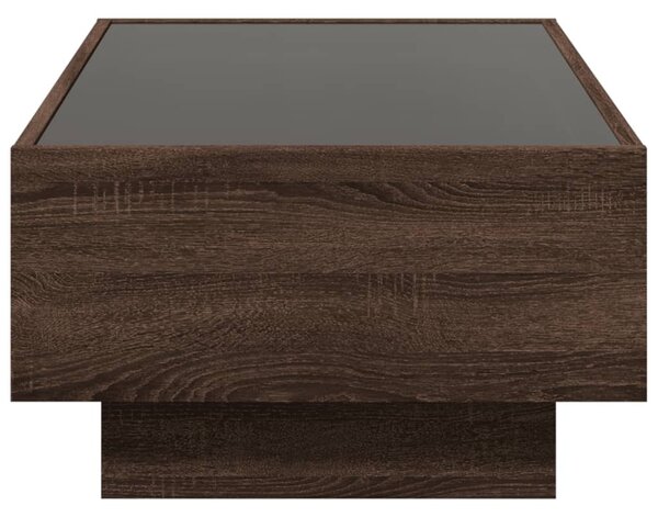 Barna tölgy szerelt fa dohányzóasztal LED-del 90 x 50 x 30 cm