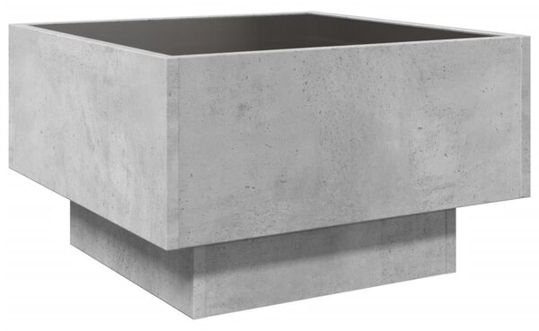 Betonszürke szerelt fa dohányzóasztal LED-del 50 x 50 x 30 cm
