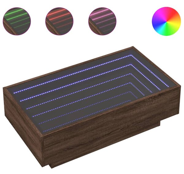 Barna tölgy szerelt fa dohányzóasztal LED-del 90 x 50 x 30 cm
