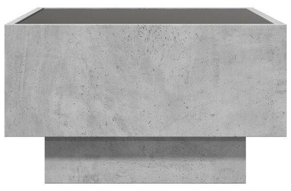 Betonszürke szerelt fa dohányzóasztal LED-del 50 x 50 x 30 cm
