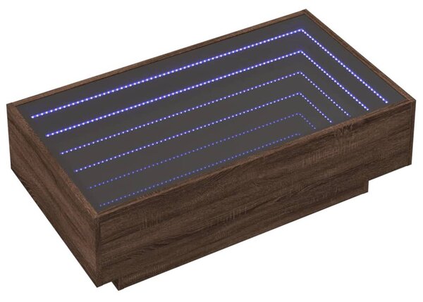 Barna tölgy szerelt fa dohányzóasztal LED-del 90 x 50 x 30 cm