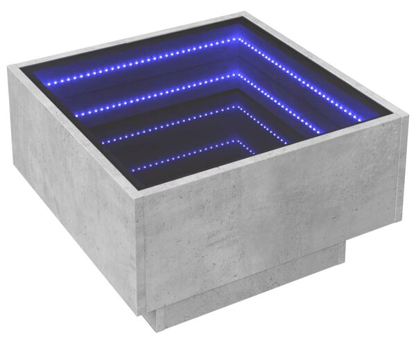 Betonszürke szerelt fa dohányzóasztal LED-del 50 x 50 x 30 cm