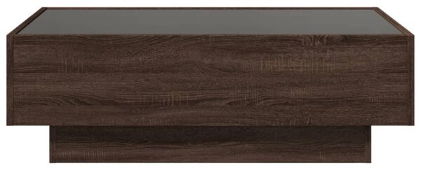 Barna tölgy szerelt fa dohányzóasztal LED-del 90 x 50 x 30 cm