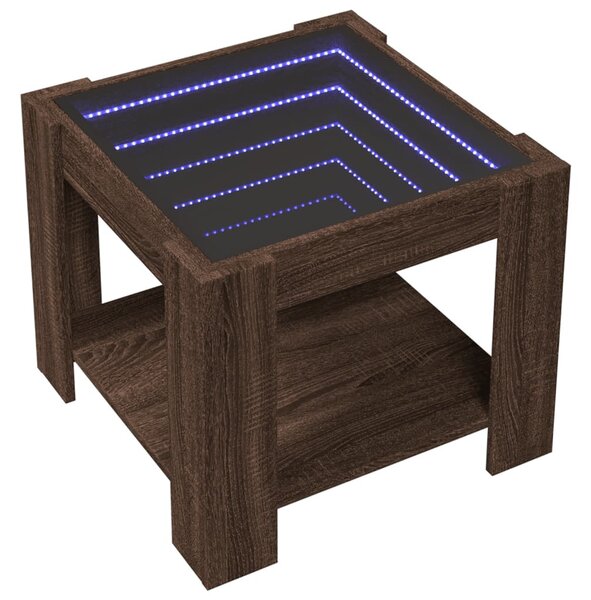 Barna tölgy szerelt fa dohányzóasztal LED-del 53 x 53 x 45 cm