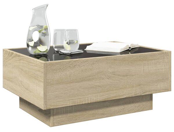 Sonoma tölgy szerelt fa dohányzóasztal LED-del 70 x 50 x 30 cm