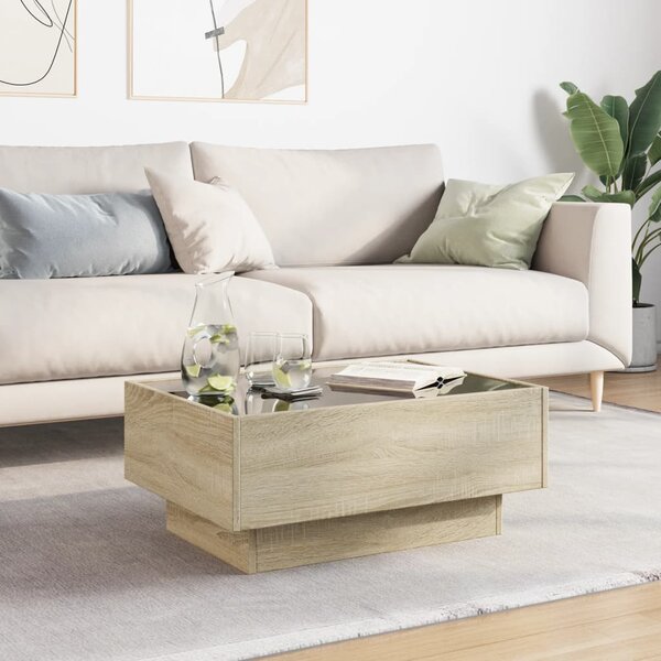 Sonoma tölgy szerelt fa dohányzóasztal LED-del 70 x 50 x 30 cm