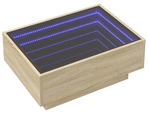 Sonoma tölgy szerelt fa dohányzóasztal LED-del 70 x 50 x 30 cm