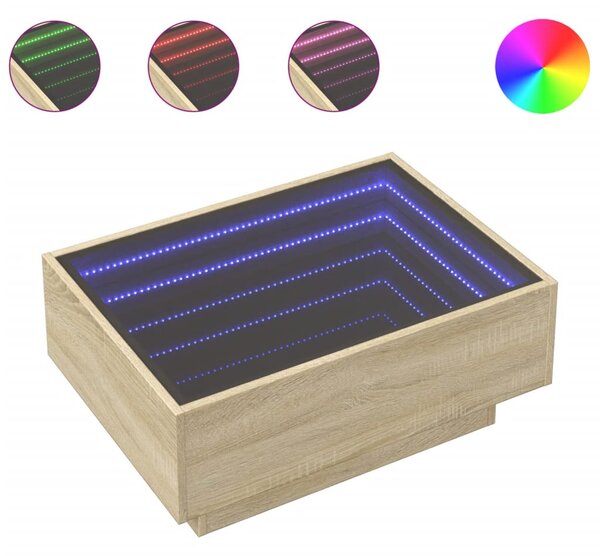 Sonoma tölgy szerelt fa dohányzóasztal LED-del 70 x 50 x 30 cm